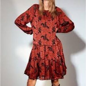 Aritzia Wilfred Le Fou Lea orange rust floral leaf tunic flowy minidress